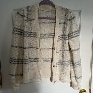 Joie Cream and Gray Striped V-Neck Cardigan